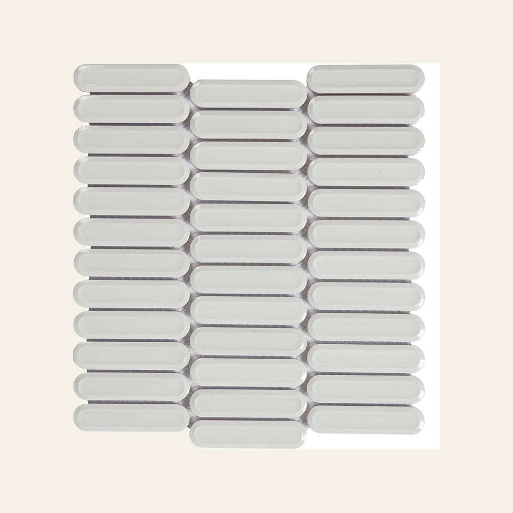 Long Oval Snow Gloss 23x98 Mosaic, true-scale swatch: 400 x 400 mm of wall at real size