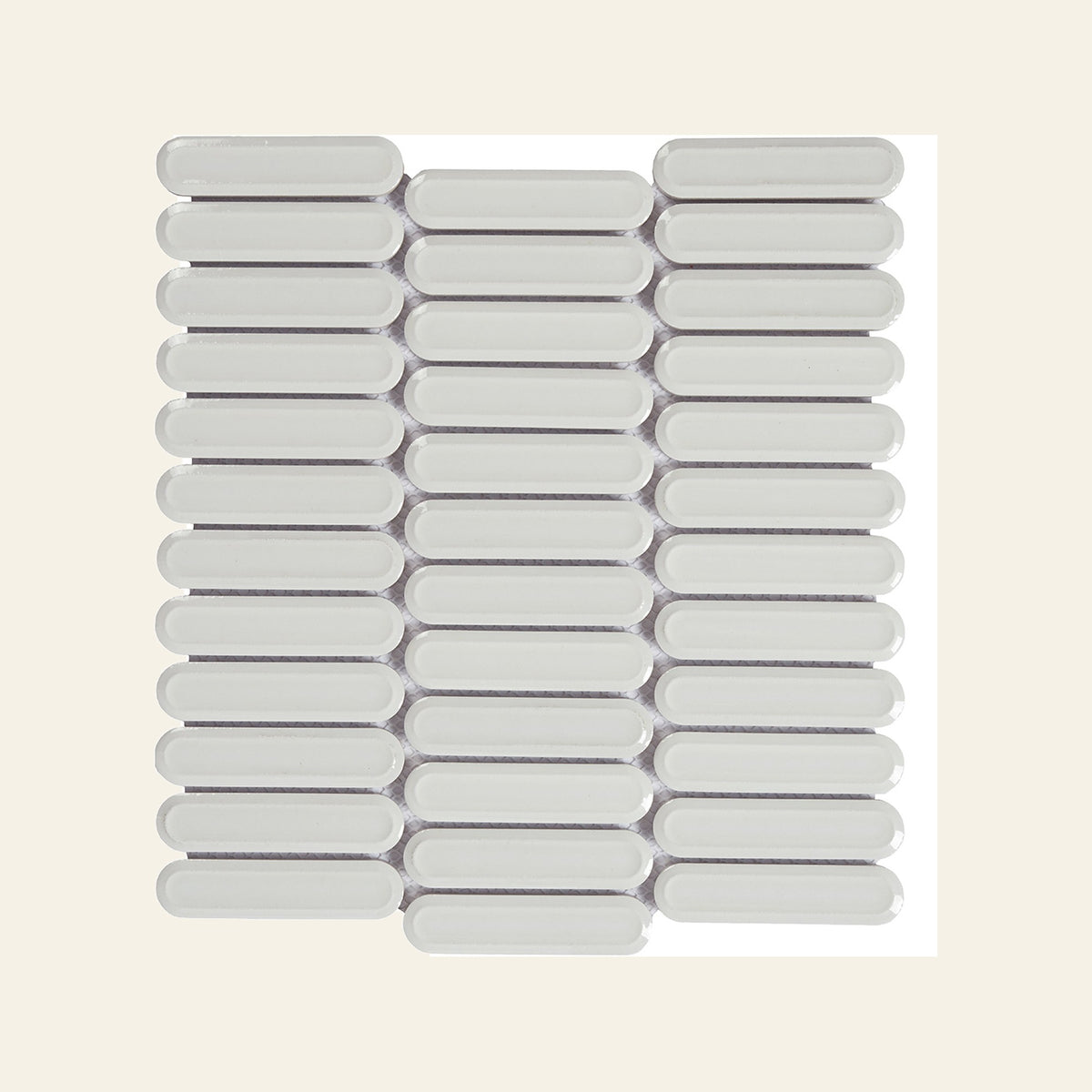 Long Oval Snow Gloss 23x98 Mosaic, true-scale swatch: 400 x 400 mm of wall at real size