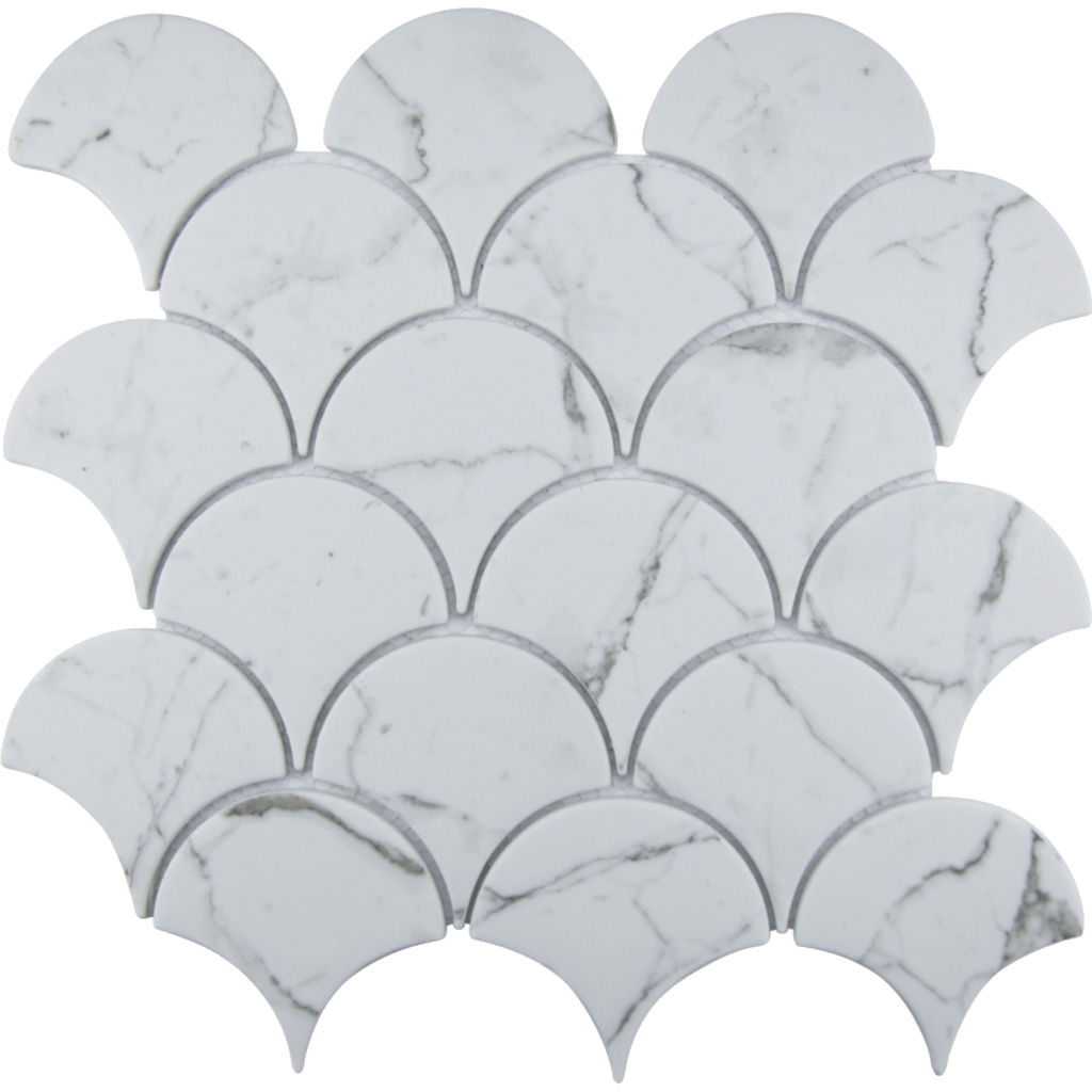 Lorne Opal Fish Scale Mosaic Sheet Satin 305x310, tiles laid together