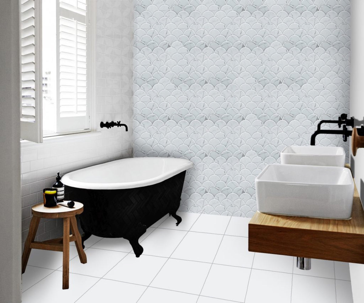 Lorne Opal Fish Scale Mosaic Sheet Satin 305x310 tile