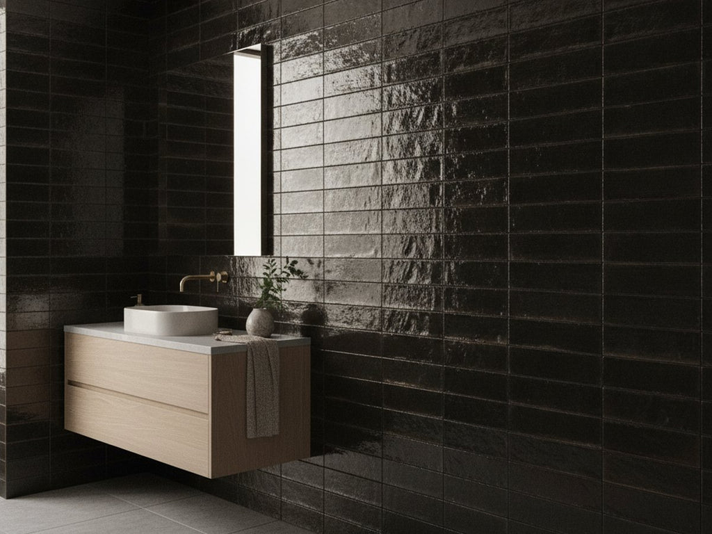 Luna Black Opal Gloss 60x240 tiles in a room
