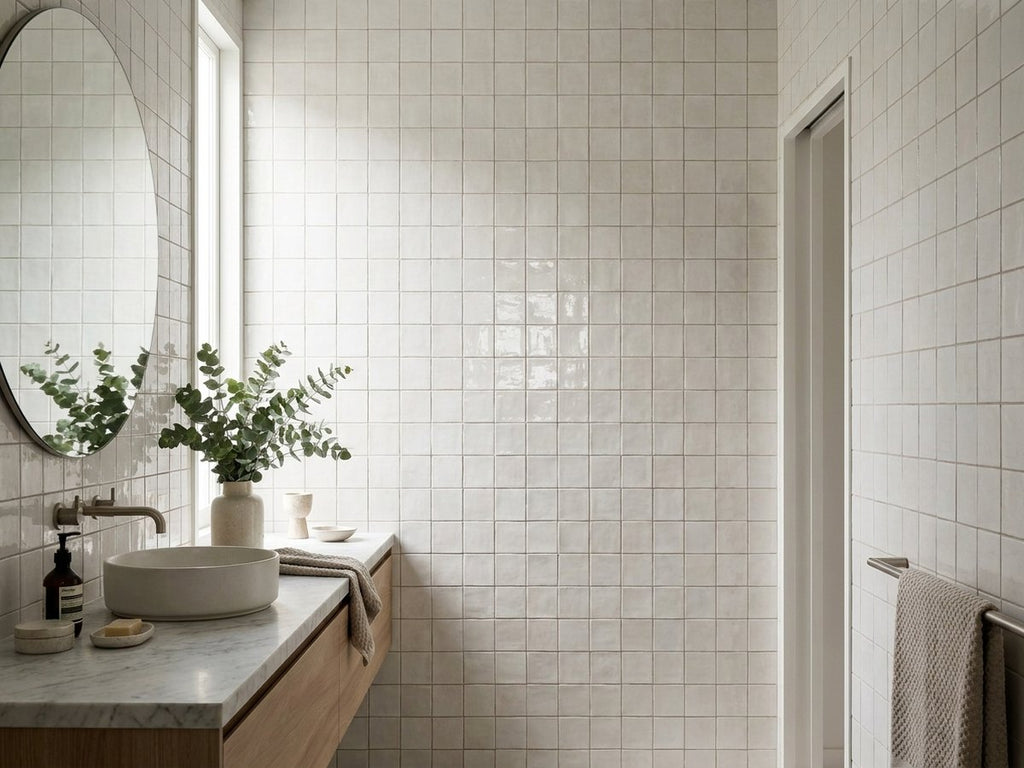 Luna Chalk Gloss 100x100 tiles in a room