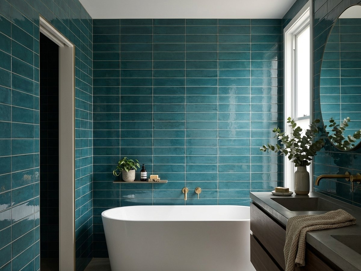 Luna Reef Blue Gloss 60x240 tiles in a room