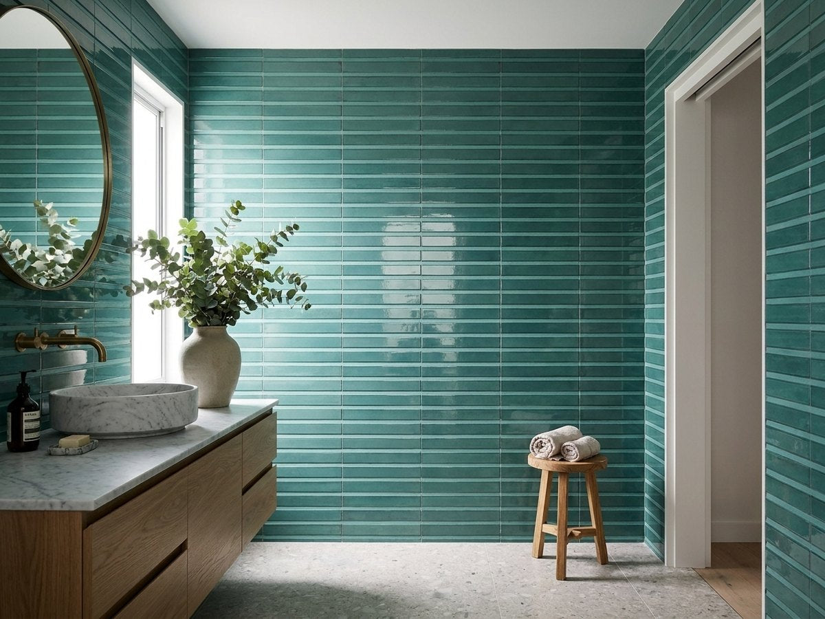 Luna Seagrass 3D Gloss 60x240 tiles in a room