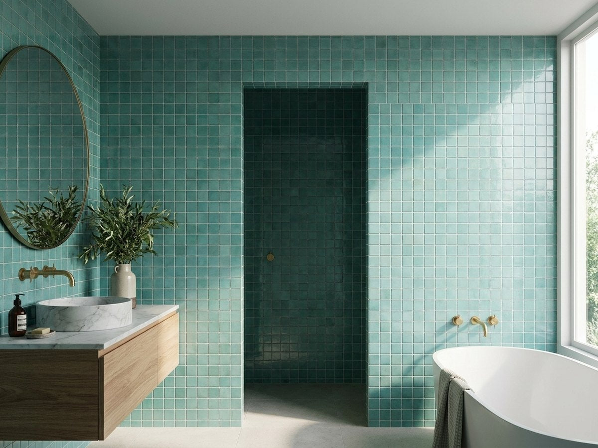 Luna Shallows Gloss 100x100 tiles in a room