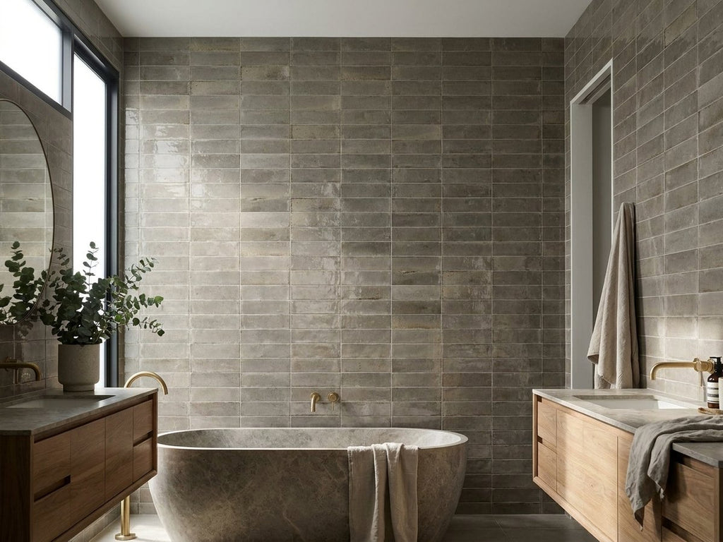 Luna Tussock Gloss 60x240 tiles in a room