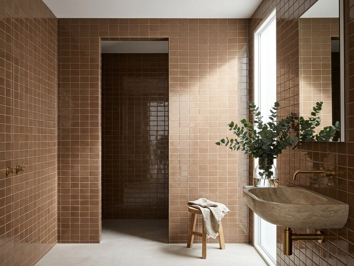 Mallee Red Ochre Glazed 60x108 tiles in a room