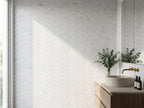Murrindindi Ghost Gum Herringbone Mosaic Satin 280x325 tiles in a room