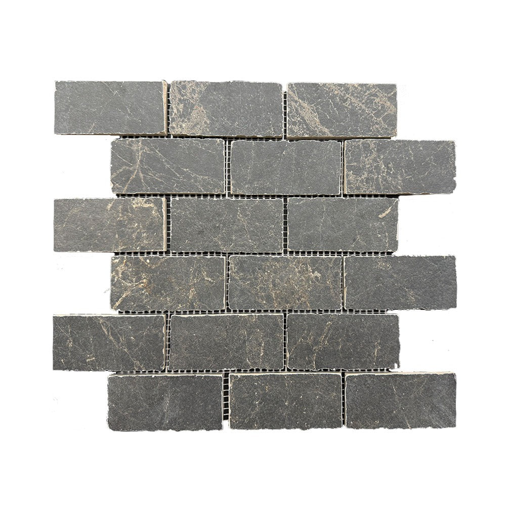 Pietra Black Tumbled 48x98 Mosaic, tiles laid together