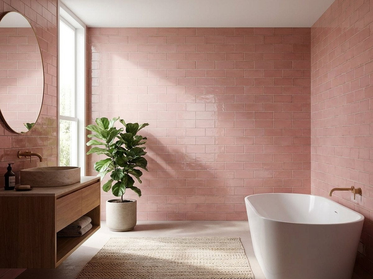 Quandong Pink Heath Gloss 65x200 tiles in a room