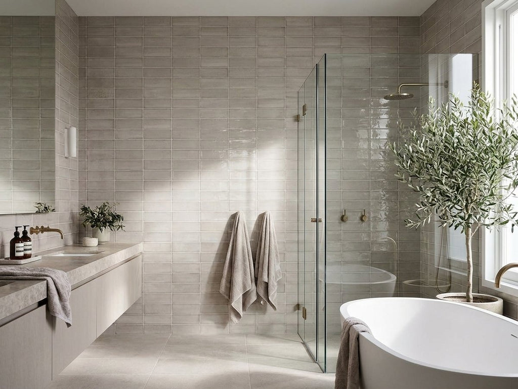Quandong Sandbar Gloss 65x200 tiles in a room