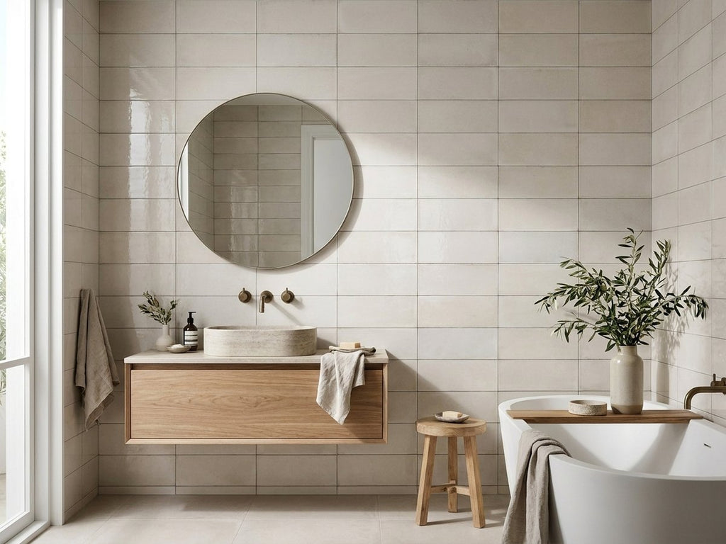 Risotto Sandbar Gloss 75x200 tiles in a room