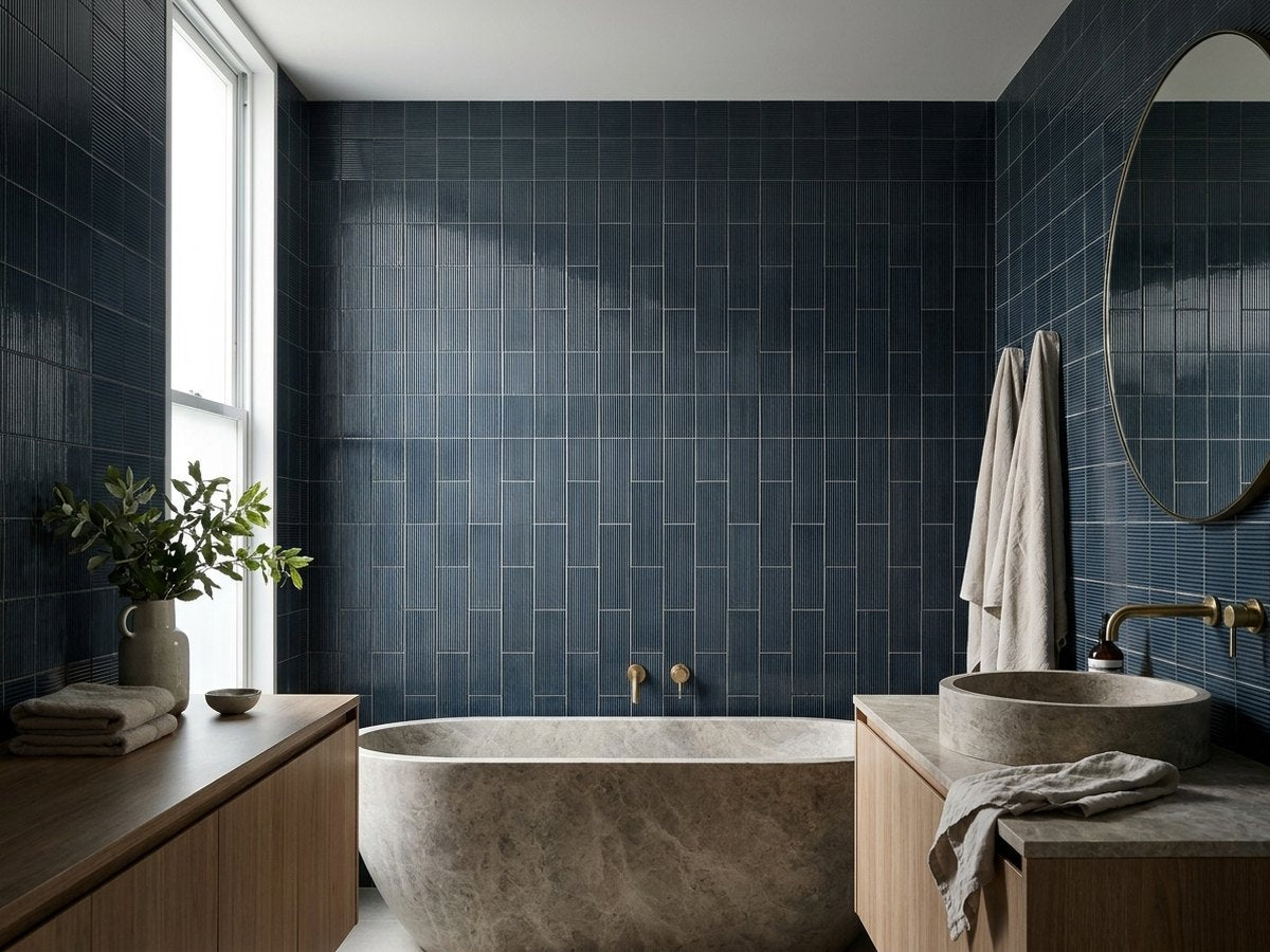 Risotto Southern Swell Pleat Gloss 75x200 tiles in a room