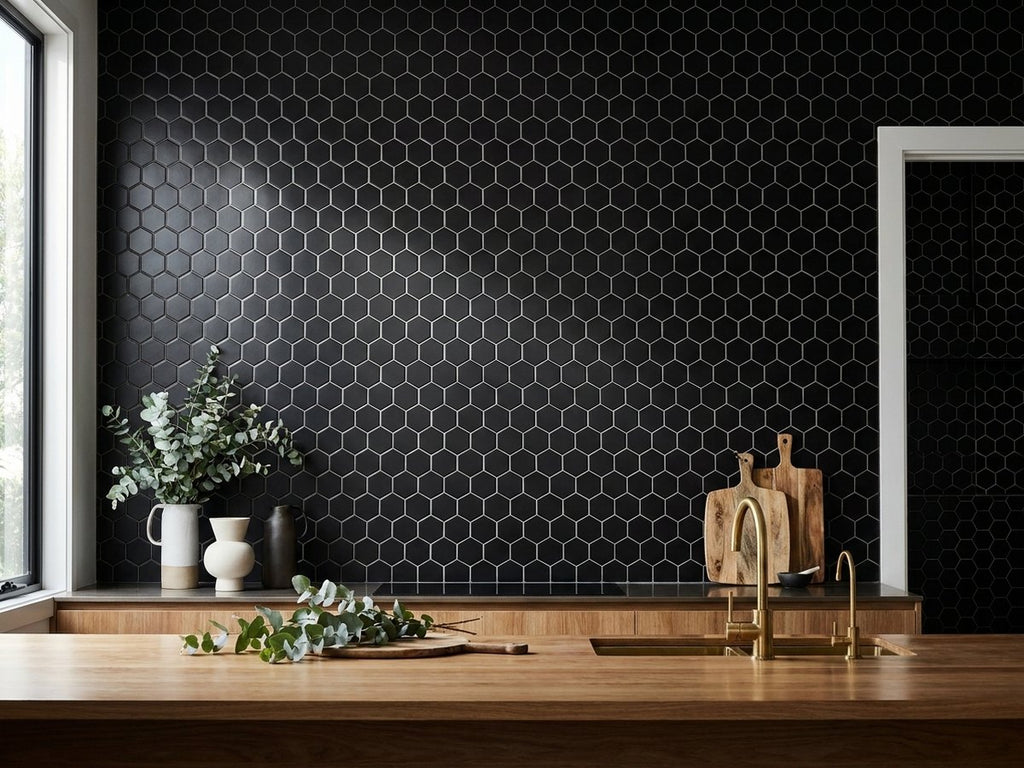 Saltbush Eclipse Hexagon Mosaic Gloss 25x25 tiles in a room