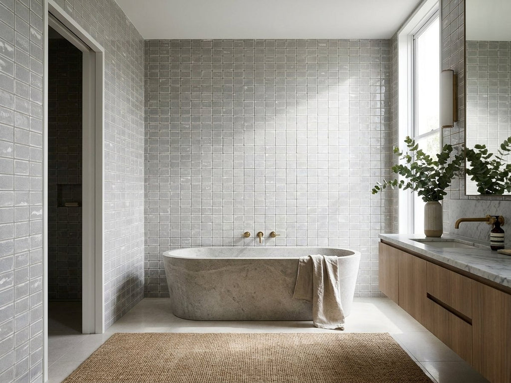 Scatto Creek Stone Gloss 75x150 tiles in a room