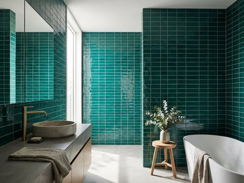 Scatto Mangrove Gloss 75x150 tiles in a room