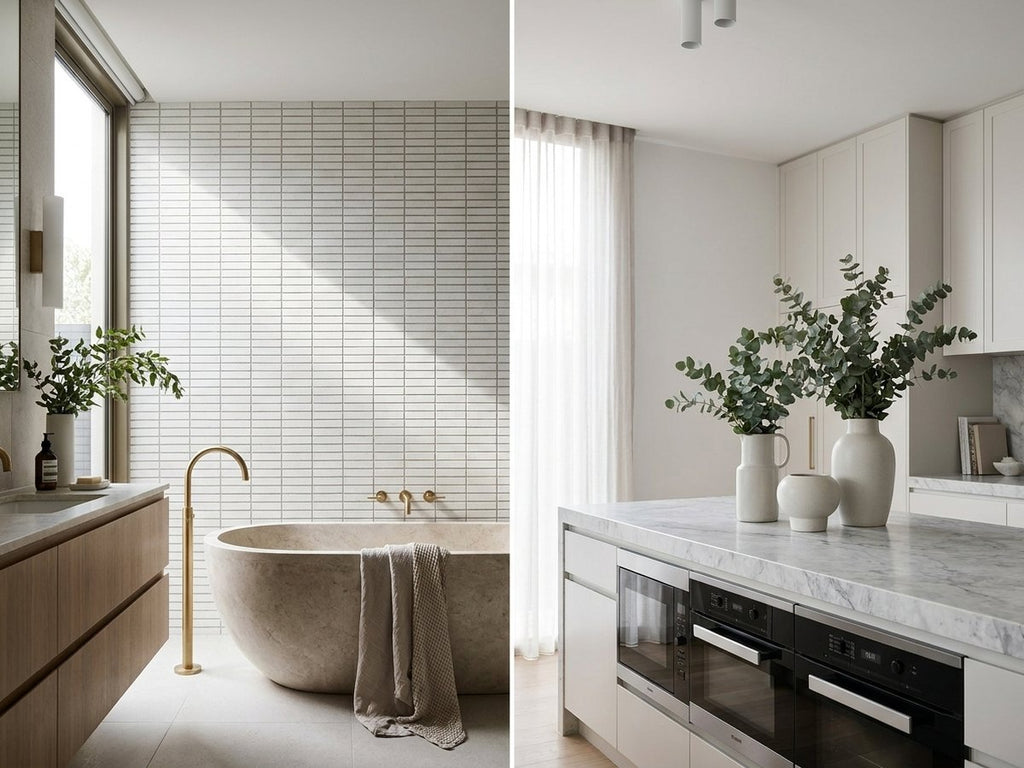 Sheoak Saltpan Concave Finger Gloss 20x145 tiles in a room