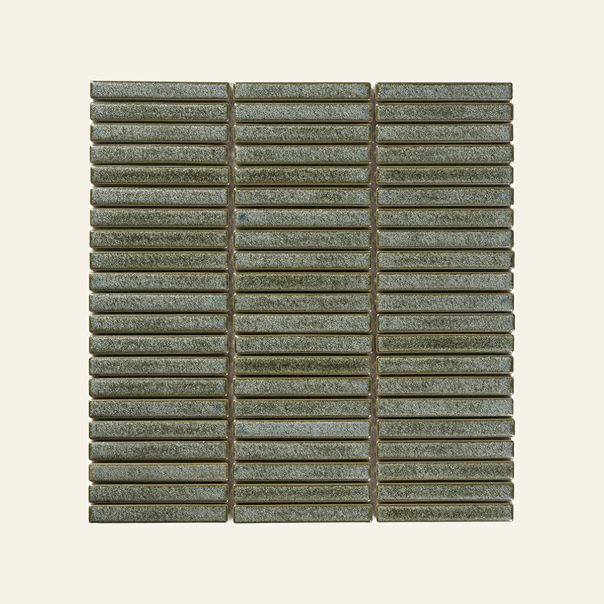 Shiki Sticks Pale Lagoon Porcelain Glazed 12x92 Finger Mosaic, true-scale swatch: 400 x 400 mm of wall at real size