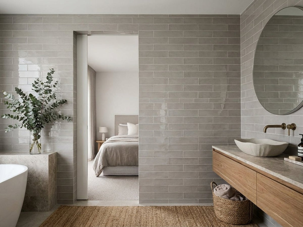 Soul Driftwood Gloss 75x300 tiles in a room
