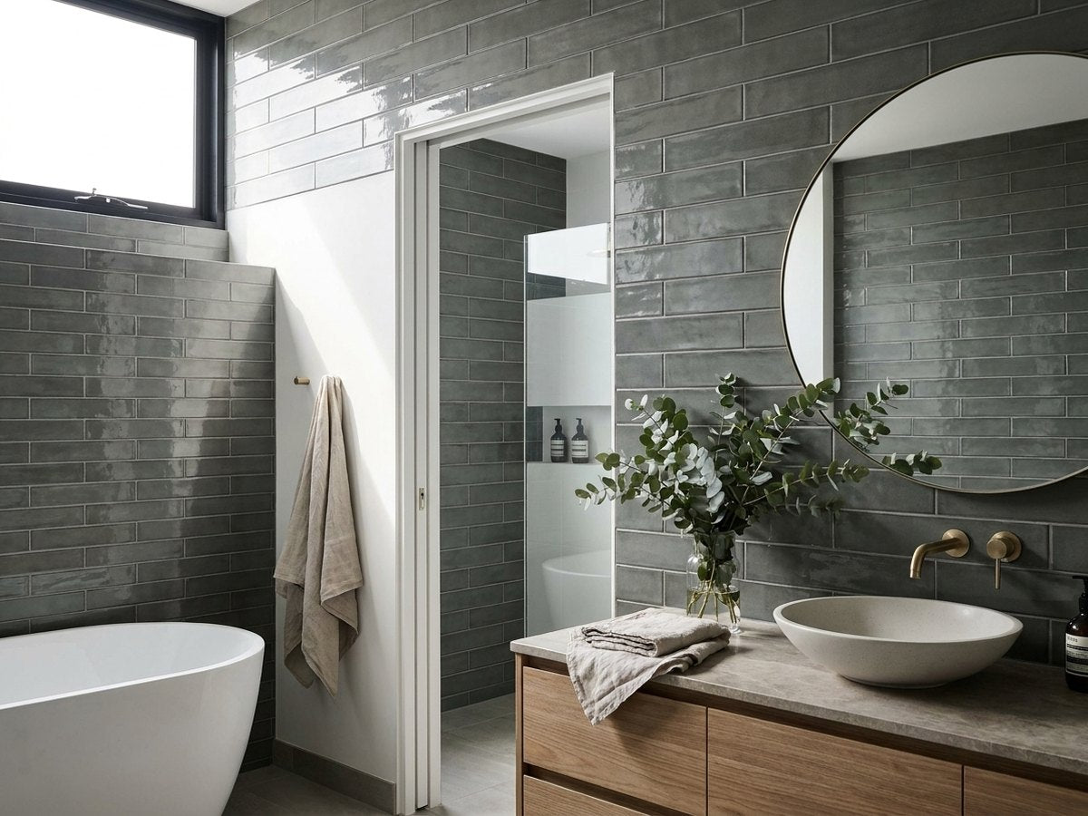 Soul Lichen Gloss 75x300 tiles in a room