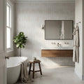 Spinifex Chalk Matt 75x300 tiles in a ensuite
