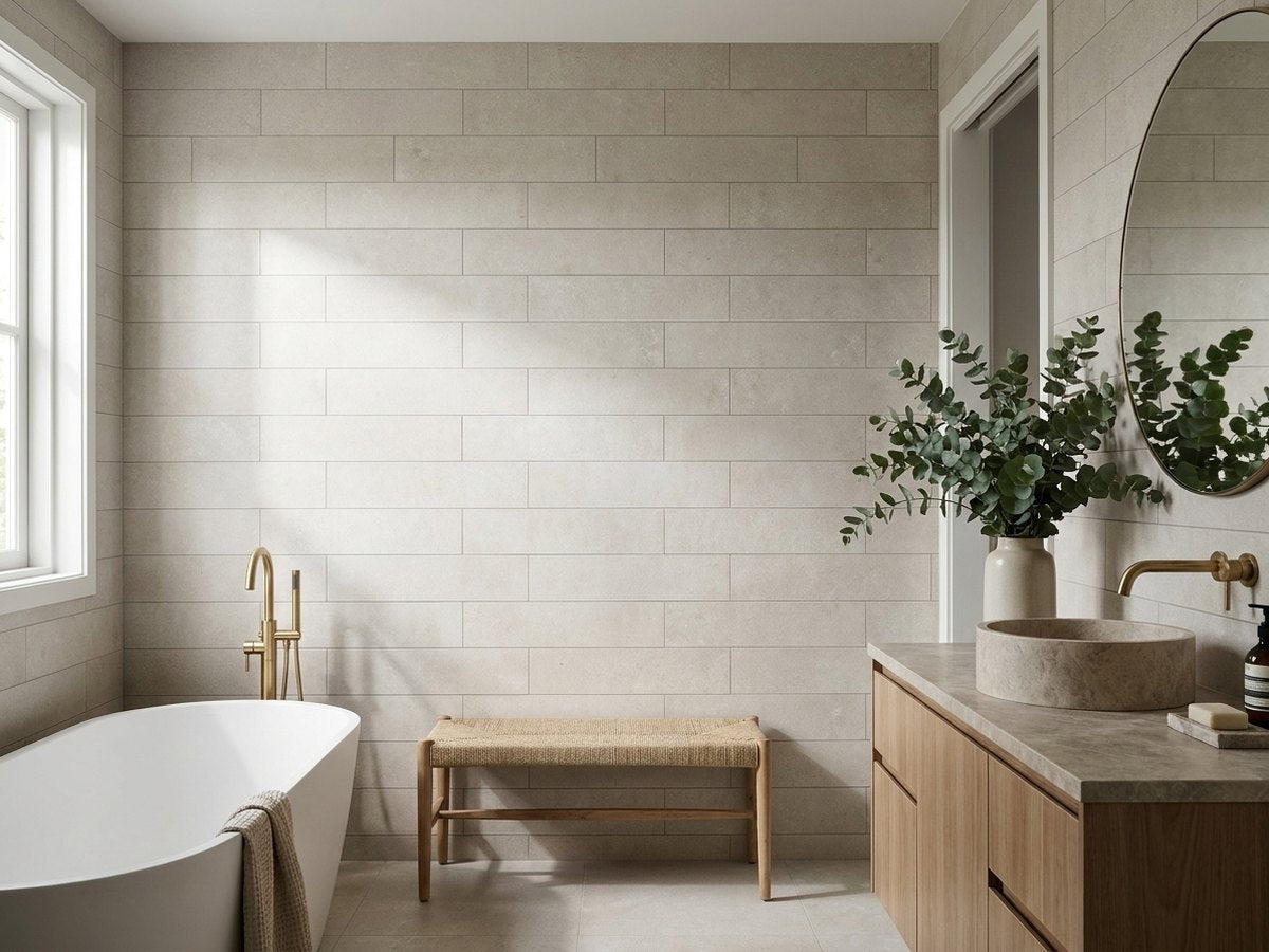 Spinifex Chalk Matt 75x300 tiles in a room