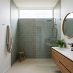 Spinifex Lichen Matt 100x100 tiles in a shower