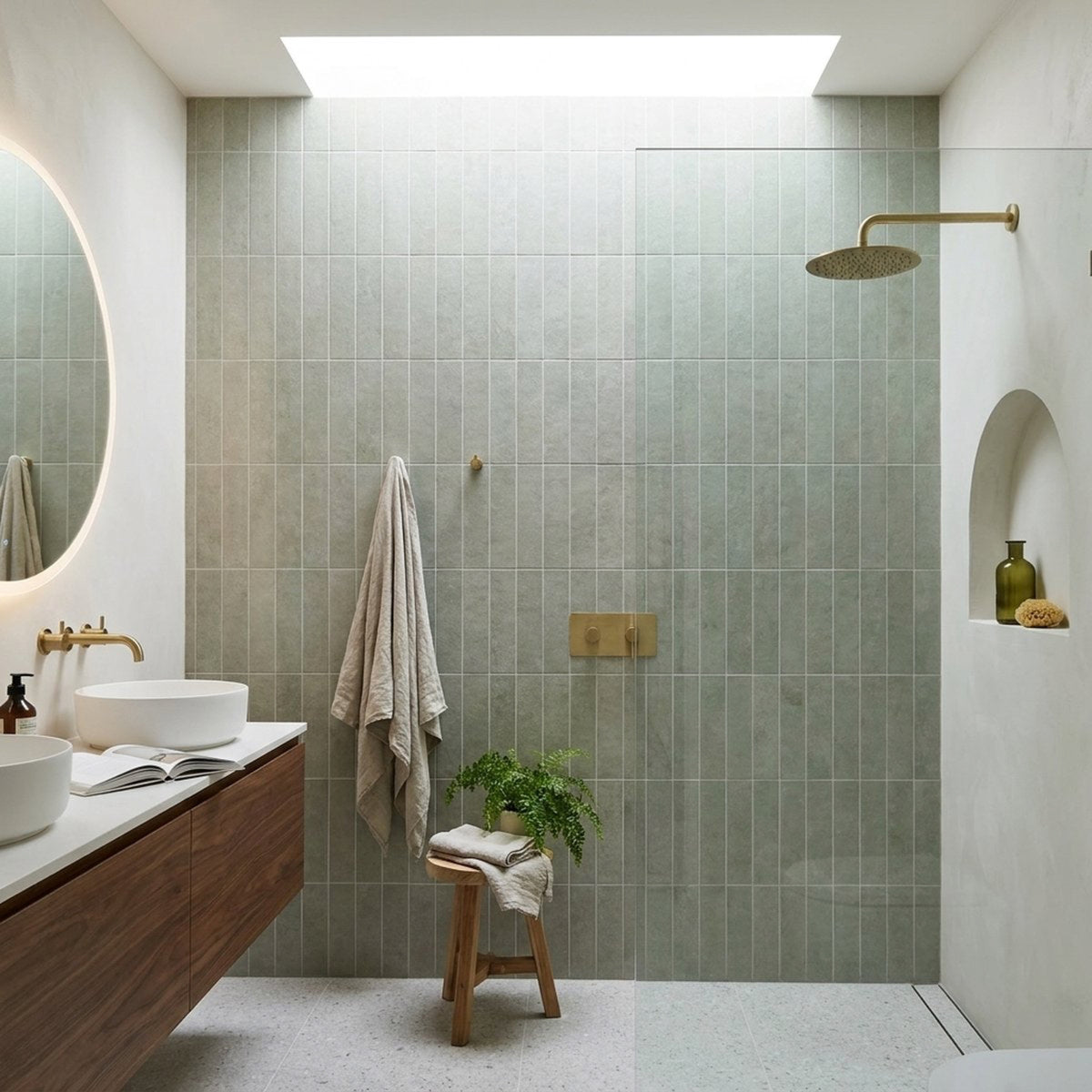 Spinifex Lichen Matt 75x300 tiles in a room