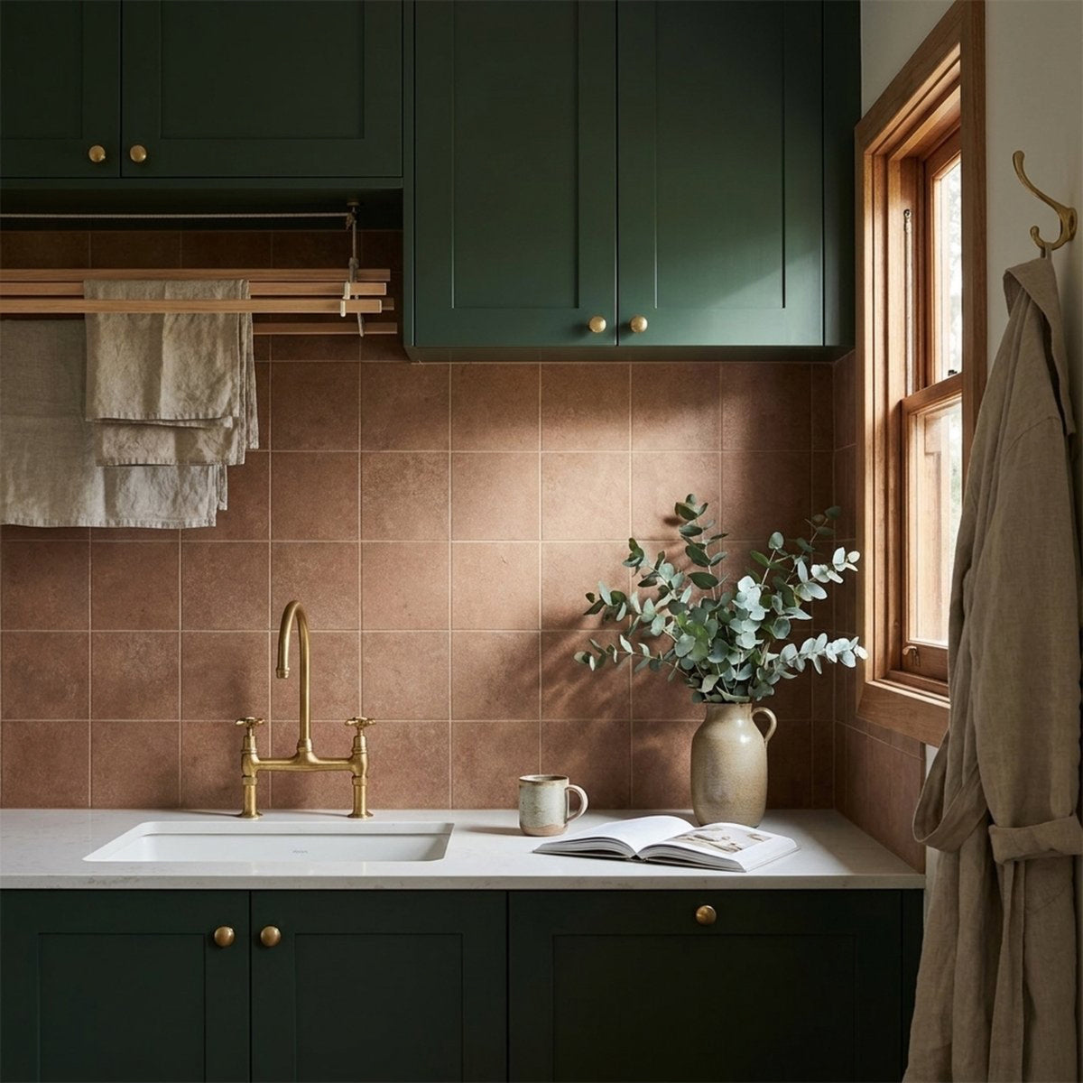 Spinifex Ochre Matt 100x100 tiles in a room