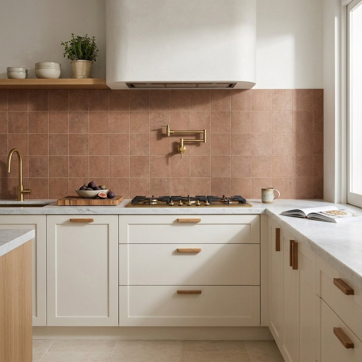 Spinifex Ochre Matt 100x100 tiles in a splashback