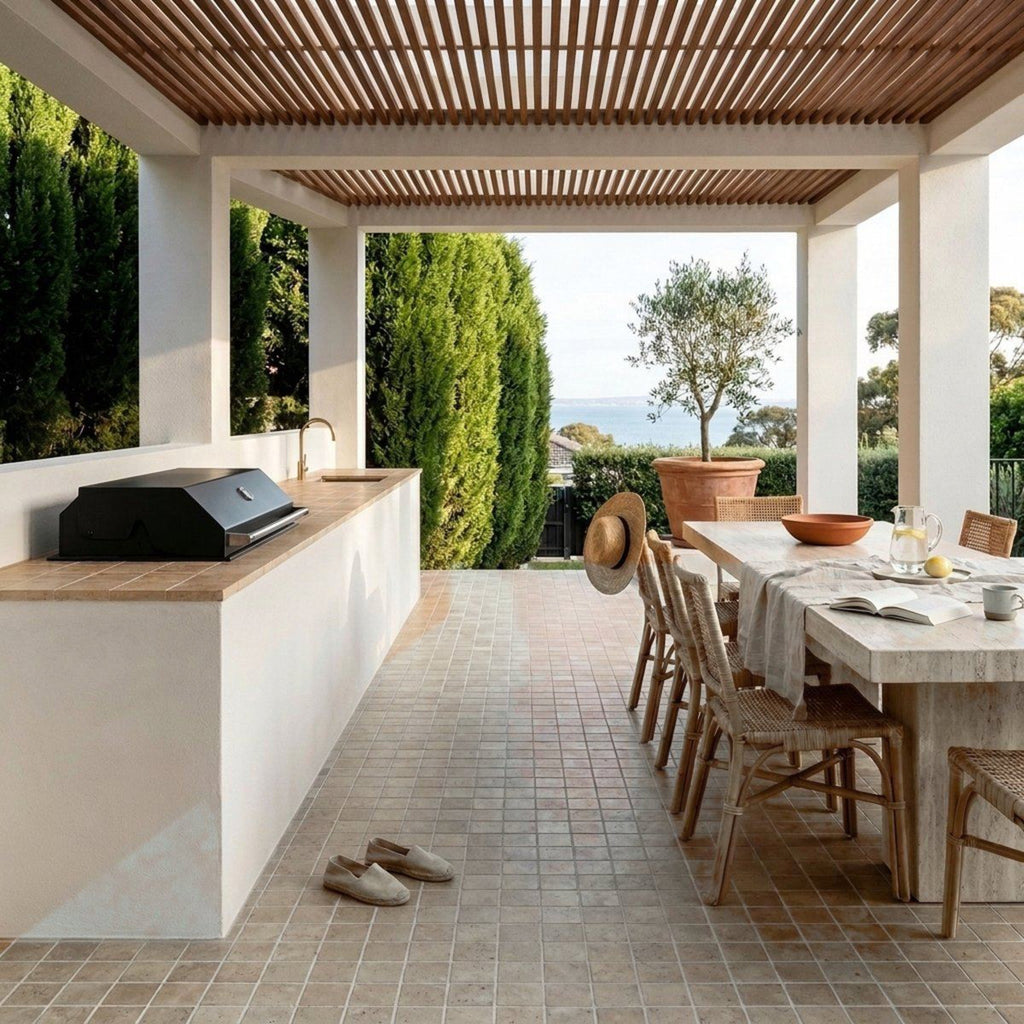 Spinifex Sandplain Matt 100x100 tiles in a alfresco