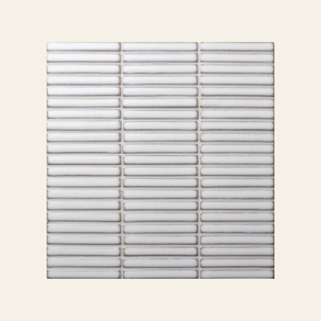 Stackbond Finger White Cloud Gloss 12x92 Finger Mosaic, true-scale swatch: 400 x 400 mm of wall at real size
