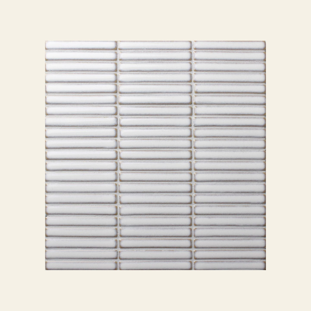 Stackbond Finger White Cloud Gloss 12x92 Finger Mosaic, true-scale swatch: 400 x 400 mm of wall at real size