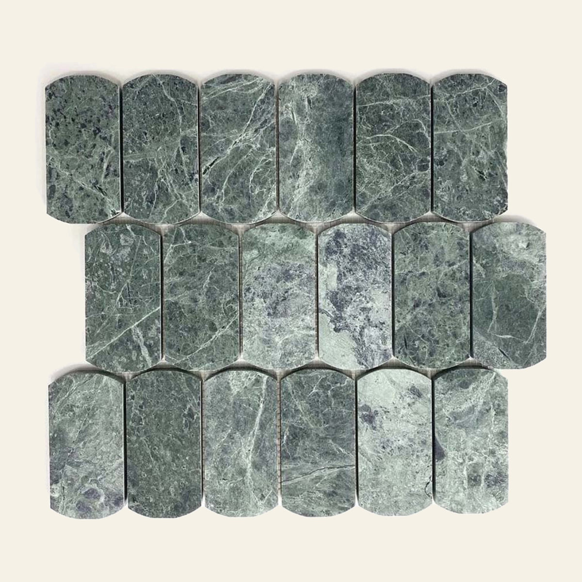 Stone Arc Dark Green Honed 50x100 Mosaic, tiles laid together