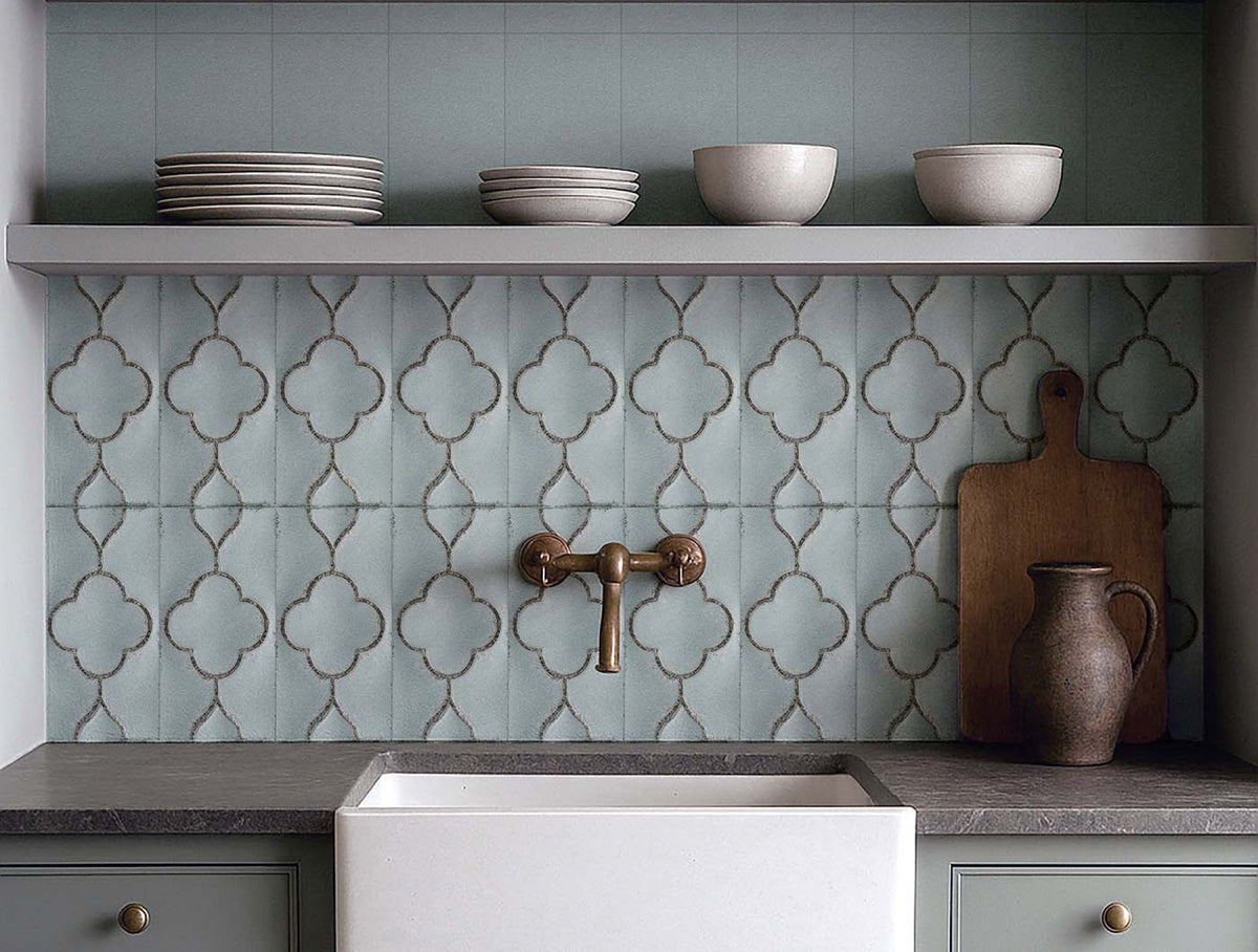 Taggerty Lichen Trellis Glazed 125x250 tiles in a room