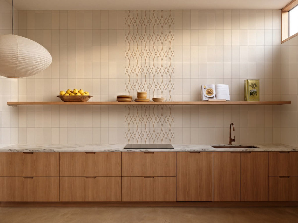 Taggerty Tussock Braid Glazed 125x250 tiles in a room