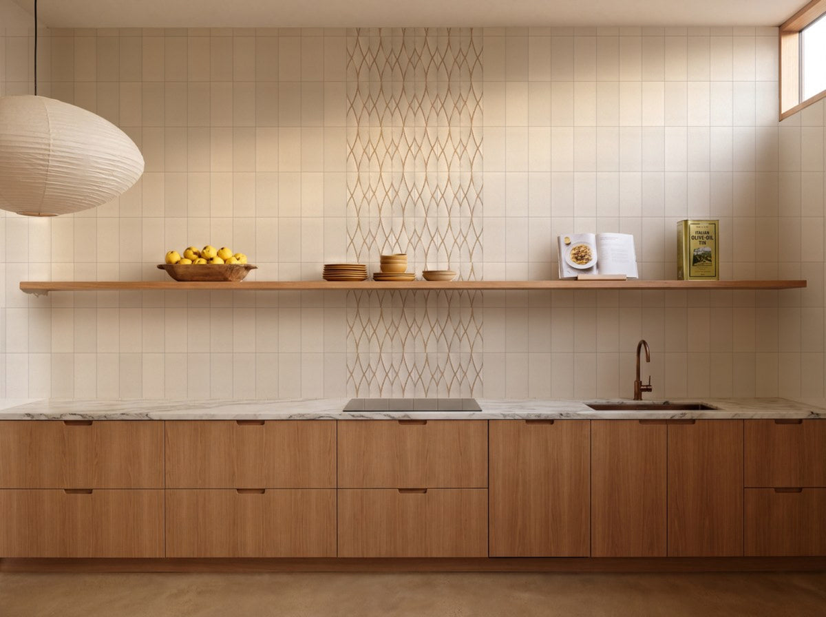 Taggerty Tussock Satin 125x250 tiles in a room