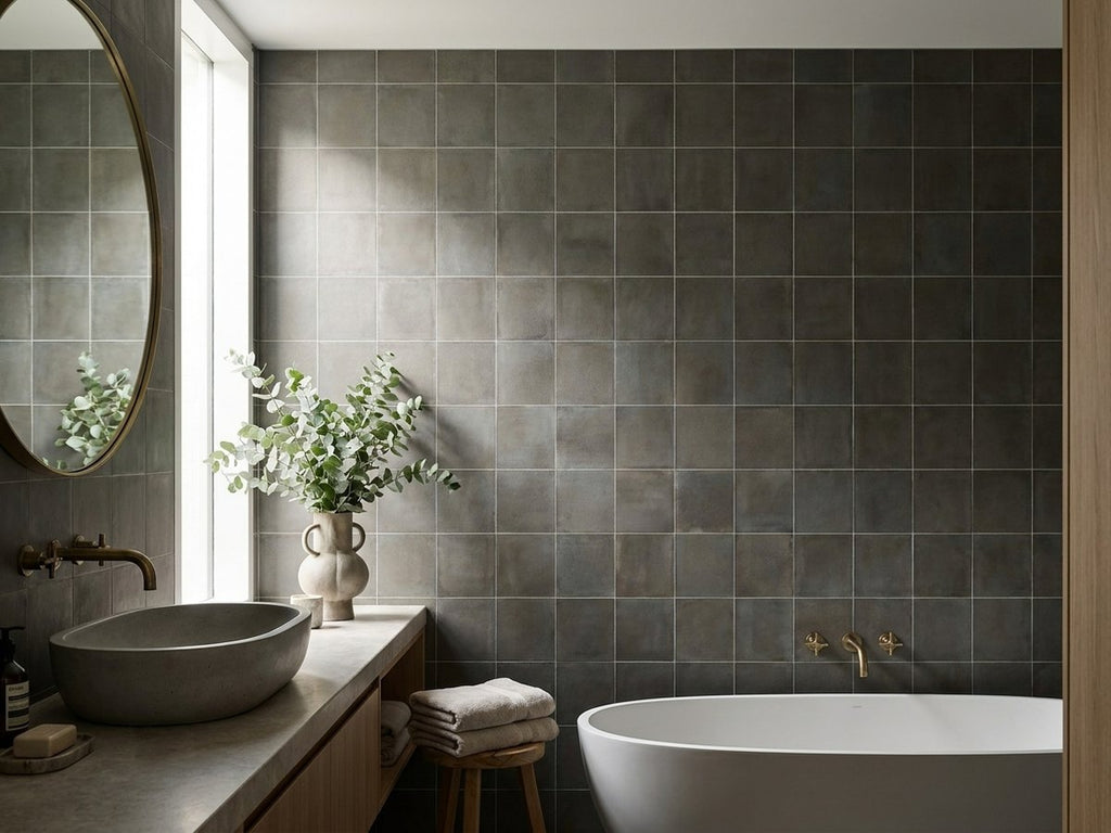 Tallowwood Lichen Matt 100x100 tiles in a room