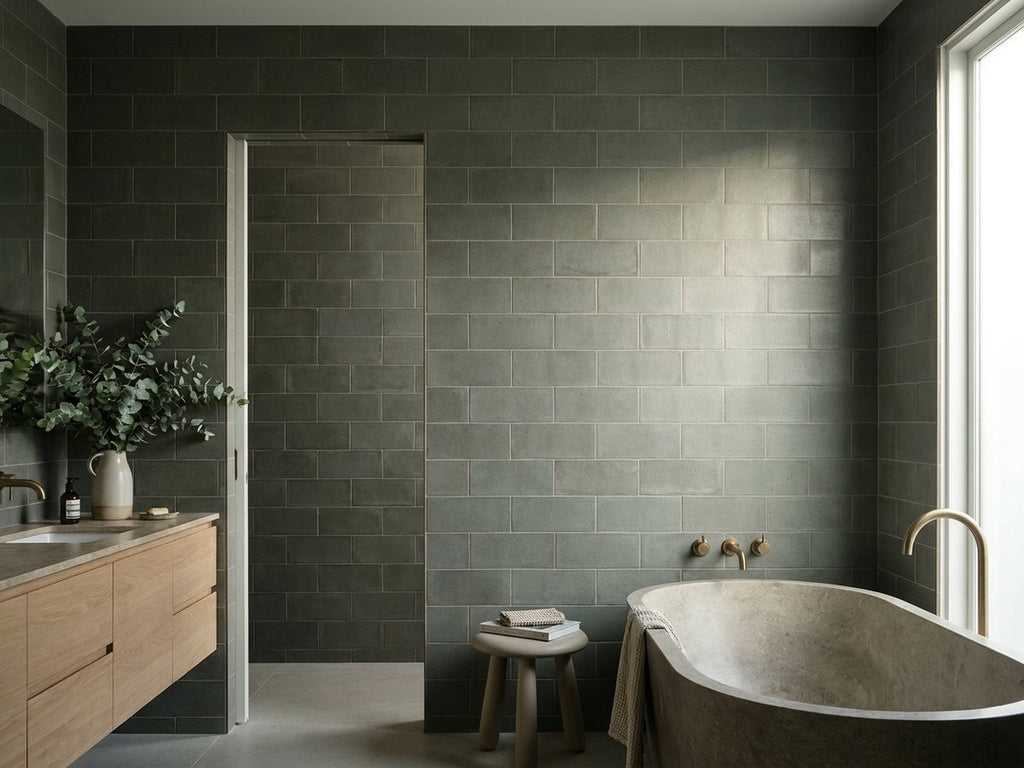 Tallowwood Lichen Matt 75x300 tiles in a room