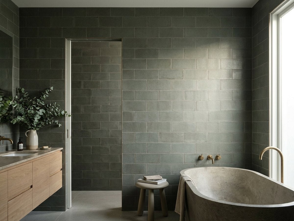 Tallowwood Lichen Matt 75x300 tiles in a room