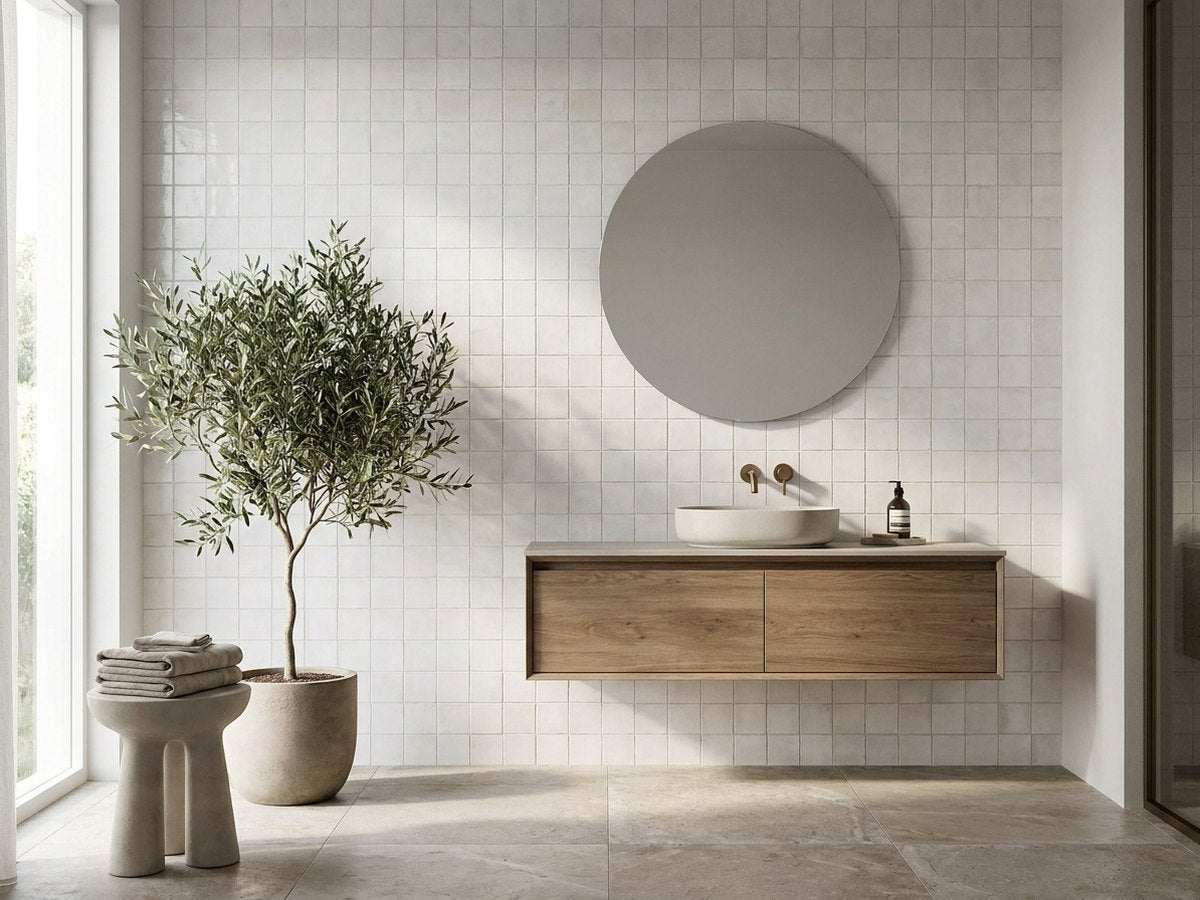 Tallowwood Salt Flat Matt 100x100 tiles in a room