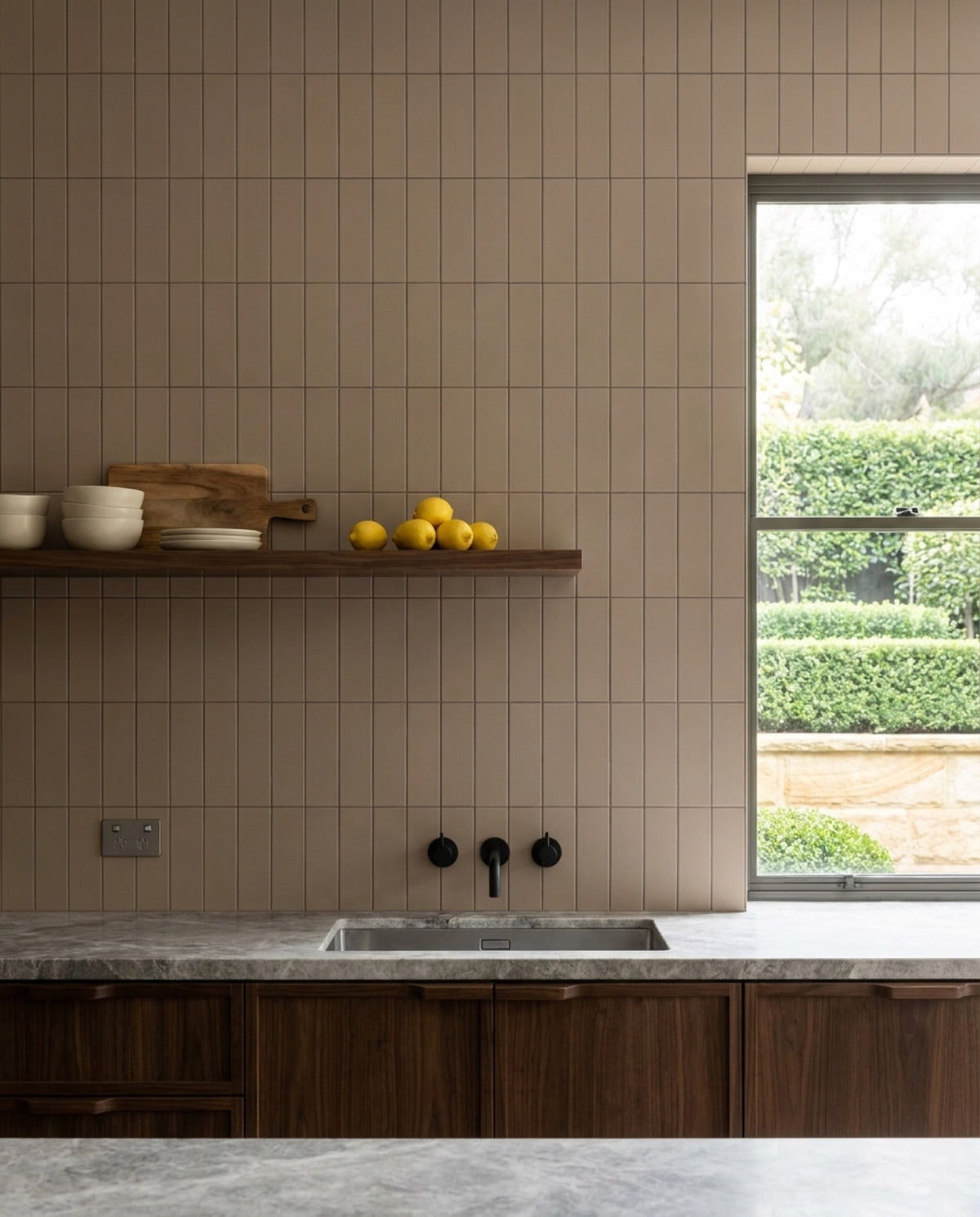 Tarwin Driftwood Matt 50x150 tiles in a kitchen