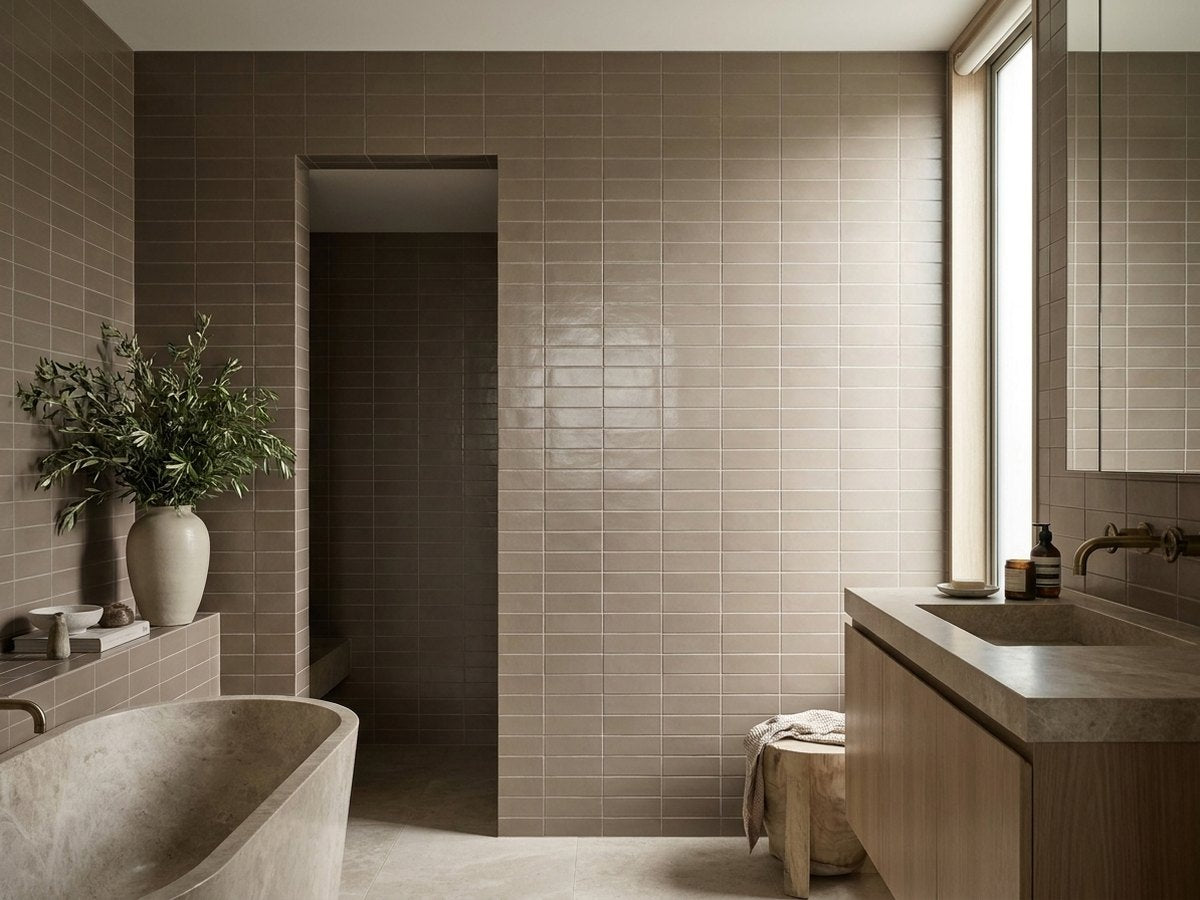 Tarwin Driftwood Matt 50x150 tiles in a room