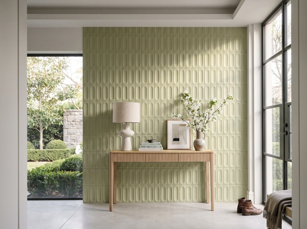 Tarwin Eucalypt 3D Matt 50x150 tiles in a entry