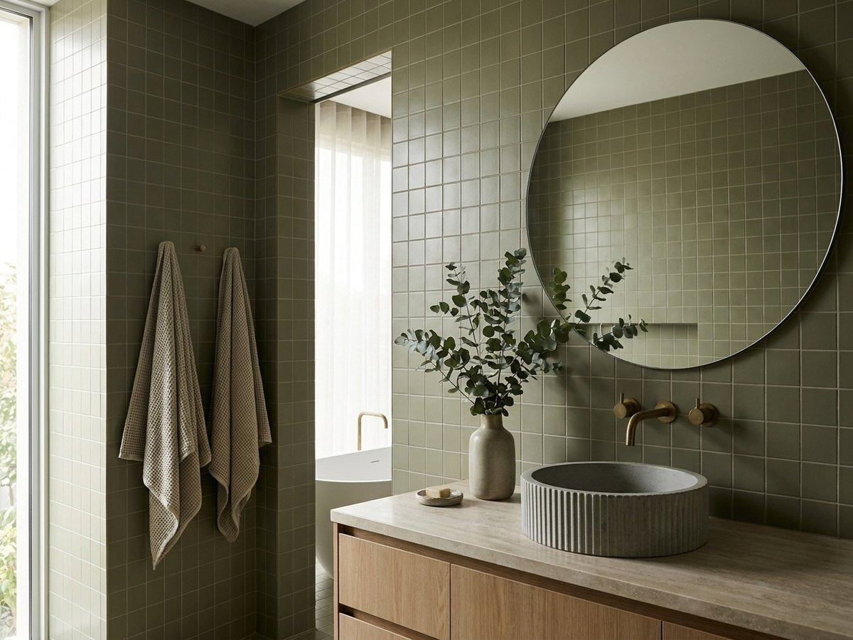 Tarwin Eucalypt Matt 100x100 tiles in a room