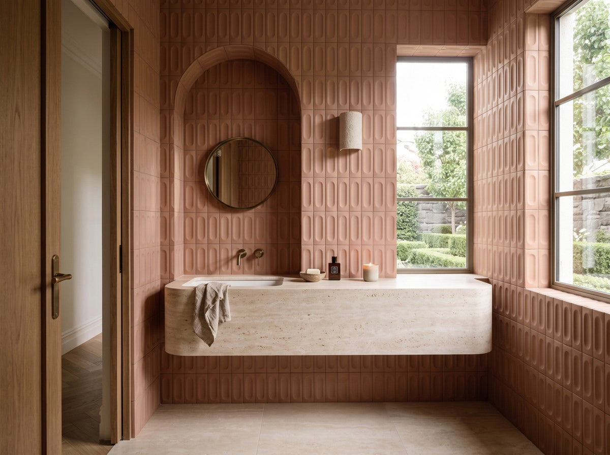 Tarwin Ochre 3D Matt 50x150 tiles in a powder