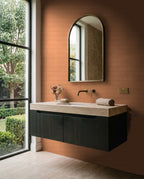 Tarwin Ochre Matt 50x150 tiles in a ensuite