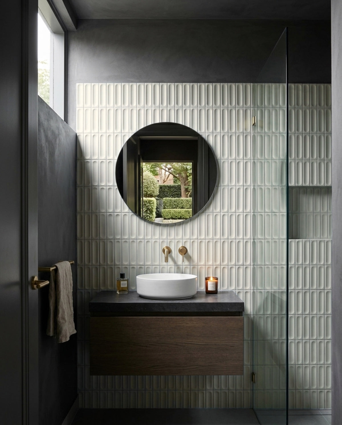 Tarwin Overcast 3D Matt 50x150 tiles in a room