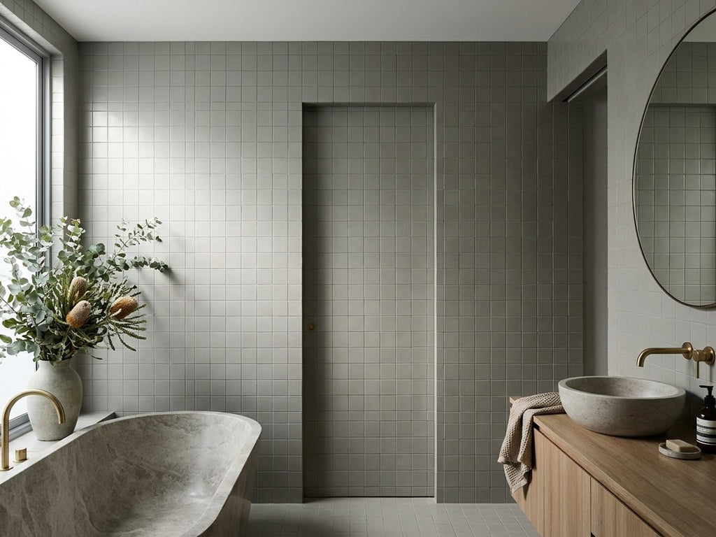 Tarwin Overcast Matt 100x100 tiles in a room