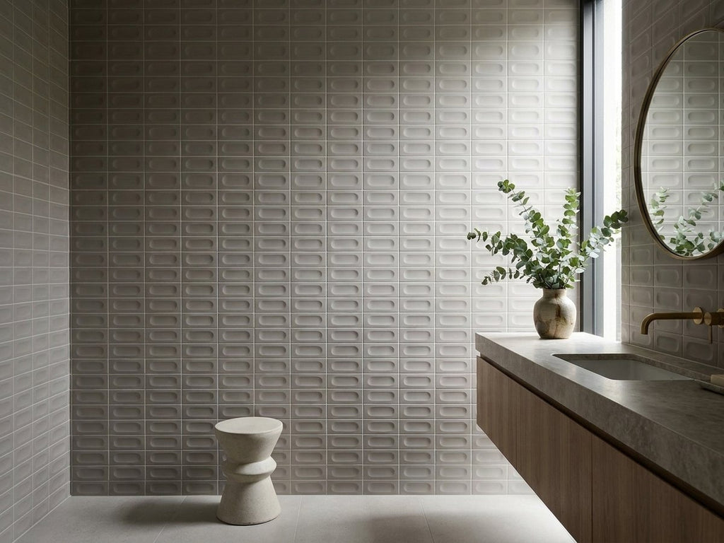 Tarwin Pebble 3D Matt 50x150 tiles in a room